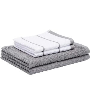 100% Cotton Terry Kitchen Towels,Popcorn Texture 4-Pack,Grey Stripe Dish towels
